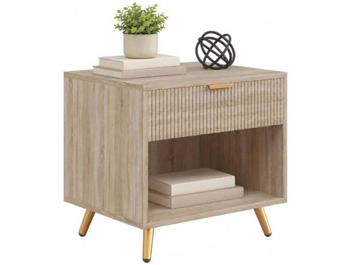 HOMCOM Nachttisch Schublade mit Griff für Schlafzimmer Naturholz-Finish Nachttisch, offenes Fach, Beistelltisch, für Wohnzimmer
