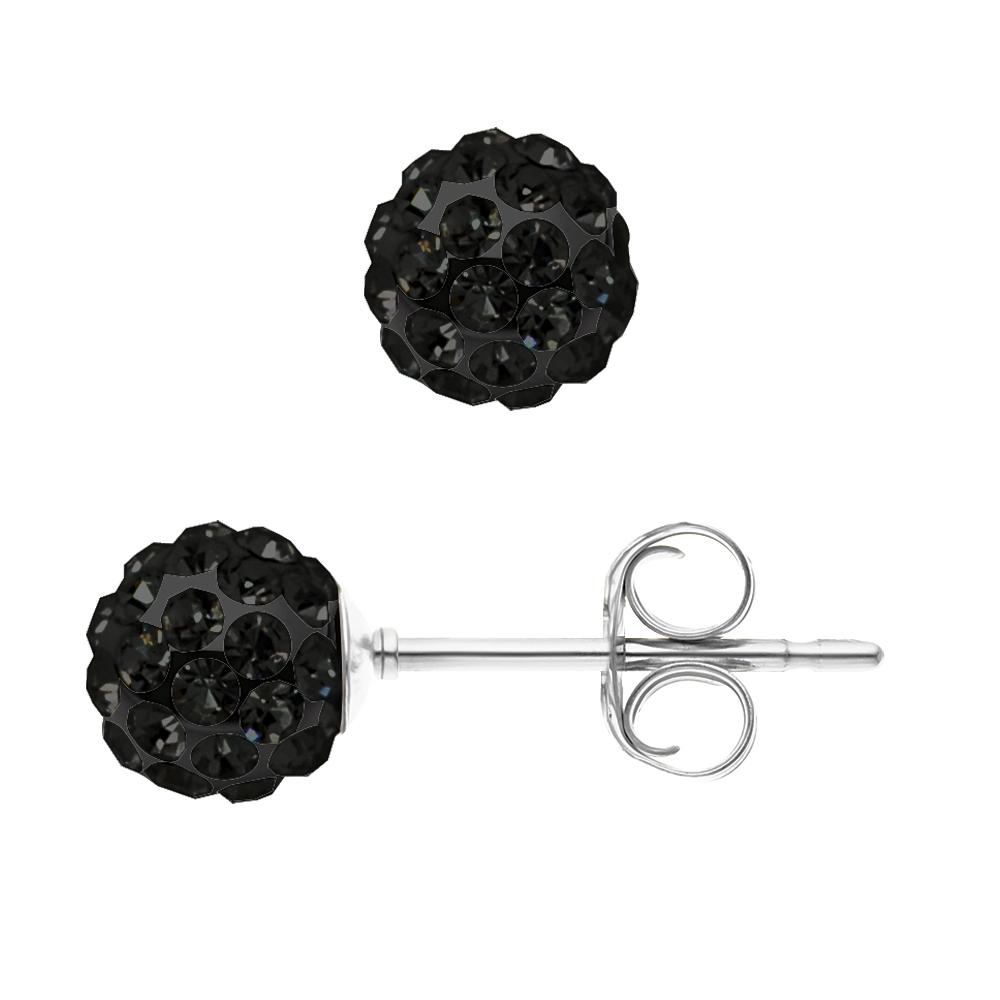 Zwarte kristallen bol nagels 6 mm zilver 925 - puur kristal