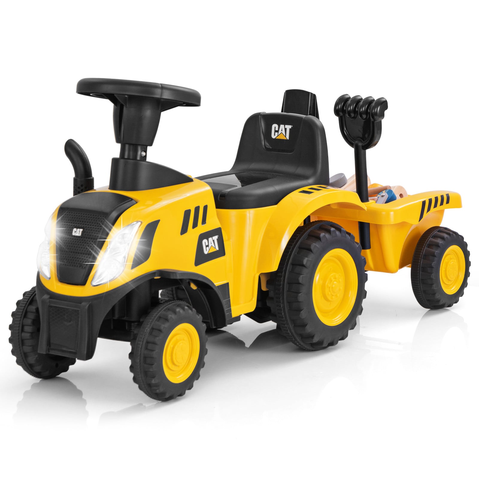 Costway Caterpillar Loopfiets voor kinderen met afneembare aanhanger en LED-verlichting
