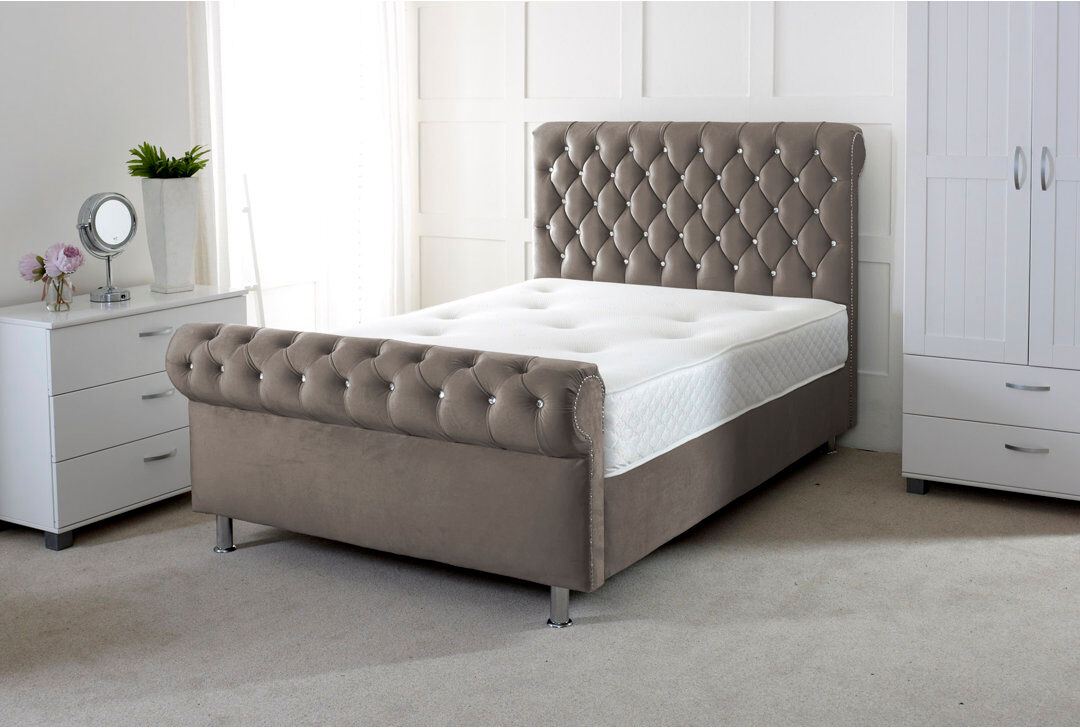 Mercer41 Charity Upholstered Bed Asphalt Double (4'6)