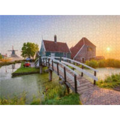 CALVENDO Puzzle Sonnenaufgang in Zaanse Schans in Holland | 1000 Teile Lege-Größe 64x48cm Foto-Puzzle für glückliche Stunden