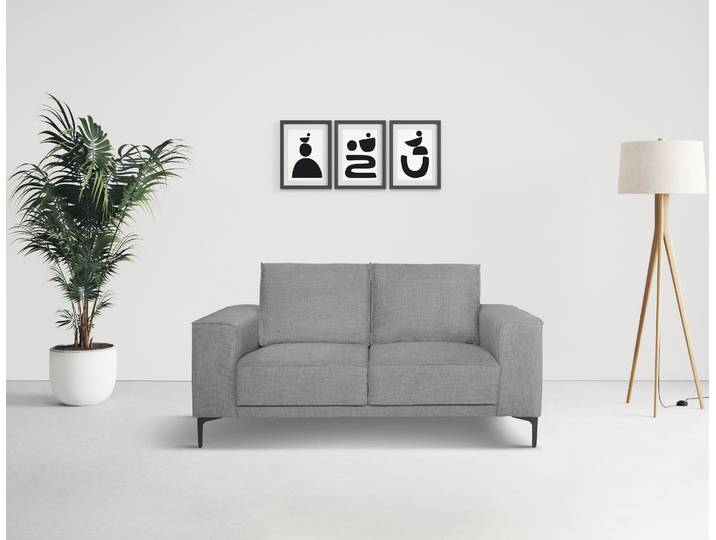 2-Sitzer GOODPRODUCT OLAND Flachgewebe, Sofa, B: 164 cm, Skandi-Design , grau, B:164cm H:85cm T:83cm, 100% Polyester, Sofas, 2-Sitzer, 164 cm, Wellenunterfederung, Skandi-Design, Metallfüsse