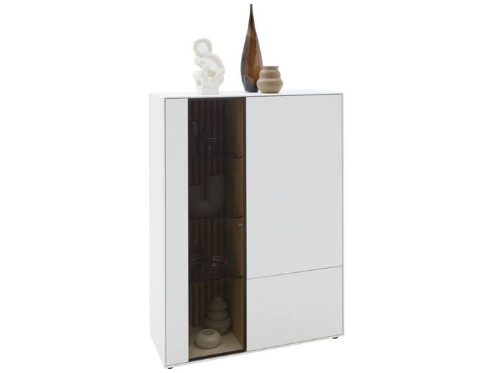 Johann Jakob Highboard (Glas links) LUCIANO, Weiß, Massivholz