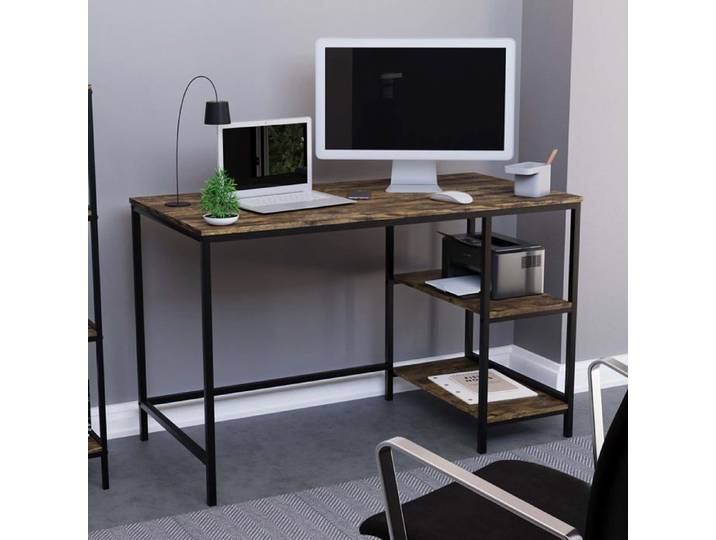 Grand bureau informatique Brooklyn avec 2 étagères – Bureau pour ordinateur portable bureau à domicile bois foncé
