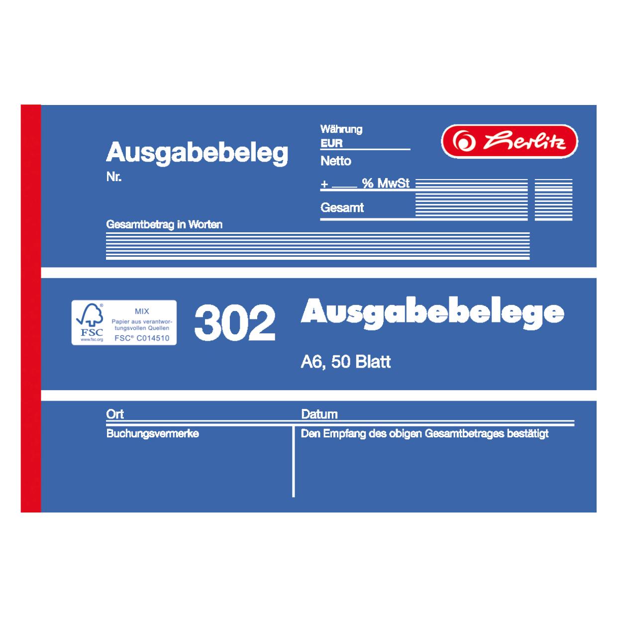 Herlitz Formularbuch "Ausgabebeleg 302", DIN A6, 50 Blatt (50x) (885608)