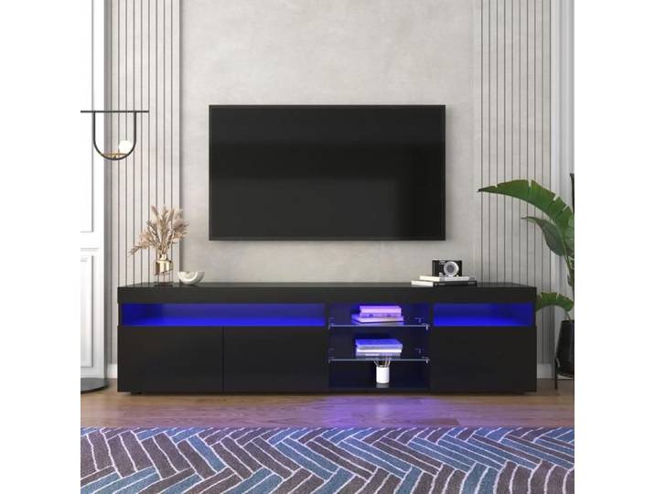 Meuble TV pour télévision jusqu'à 55 pouces panneau lumineux éclairage LED Noir
