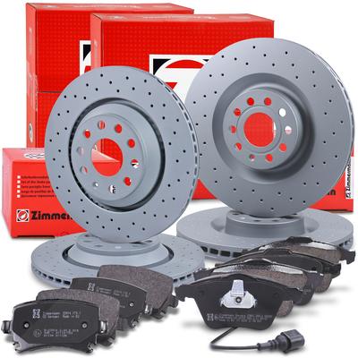 Zimmermann 4x SPORT-Scheiben+Beläge mit VWK vorne+hinten [Hersteller-Nr. 10698428] für Skoda, Audi, VW