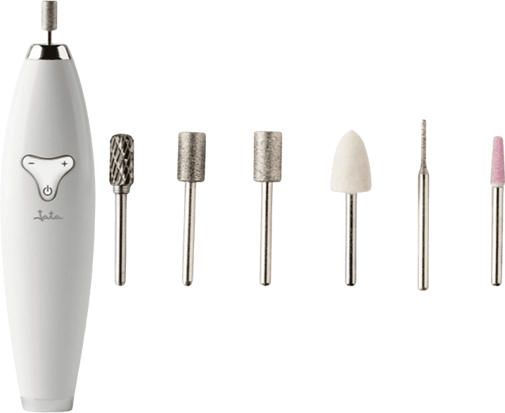 Set de manicura y pedicura - Jata JBSM1200, 6 En 1, Motor doble sentido, Blanco + Caja magnética