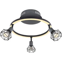 LED Deckenleuchte schwenkbar Spotrondell GU10 Gitterschirme Deckenlampe graphit schwarz, Metall, 3x GU10 Fassungen, 1x 12W 460Lm warmweiß, LxBxH 46x38,5x20 cm