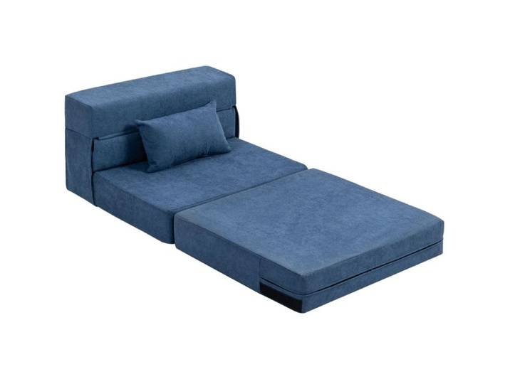 Chauffeuse convertible 3 en 1 – Fauteuil lit pliable – Bleu – Mousse – Coussin inclus