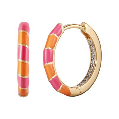 Paar Creolen CAÏ "925 Silber vergoldet Email in pink und orange", gelb, Ohrringe, Damen, one-size, Silber 925 (Sterlingsilber)