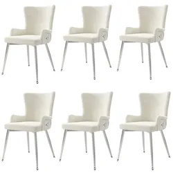 OKWISH Esszimmerstühle 6er-Set aus Samt in Beige mit silberfarbenen Metallbeinen, vielseitig für Esszimmer und Wohnbereich