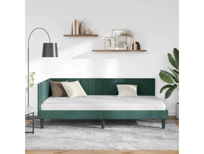 KTHLBRH Eck-Bettrahmen dunkelgrün 90 x 190 cm Platzsparendes Design, Schlafsofa, robustes Sperrholz, wendbares Kopfteil