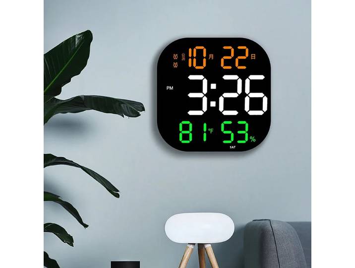 Grande horloge murale numérique LED de 13 pouces, avec télécommande, température et humidité, variateur automatique, réveil 12/24H pour la décoration de la maison et du bureau