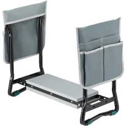 Relaxdays Kniebank für Gartenarbeit, gelenkschonend, klappbar, bis 150kg, gepolsterte Kniehilfe, 2 Taschen, schwarz/grau