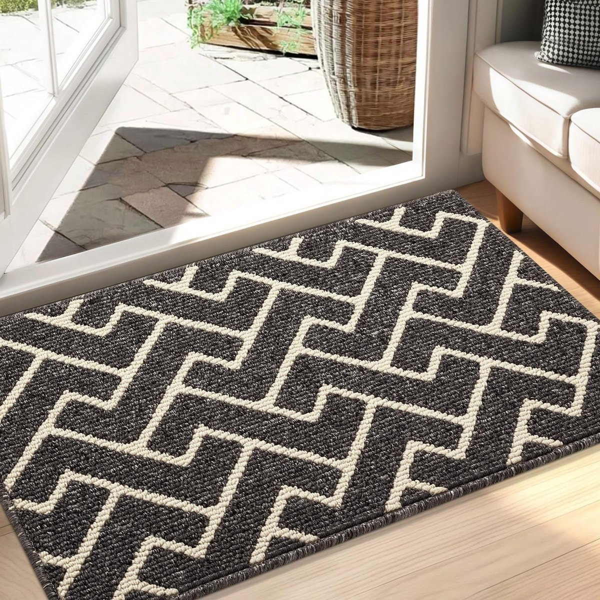 Zwarte machinewasbare schoonloopmat voor binnen met vuilschraper en waterabsorberend effect - 60 x 90 cm