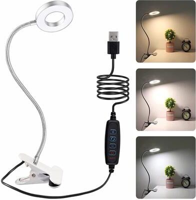Evergreen Home Goods Dimmable LED Reading Light, 360 Flexible Gooseneck, Clip On Desk Lamp, Eye Protection Bedside Table Light silver