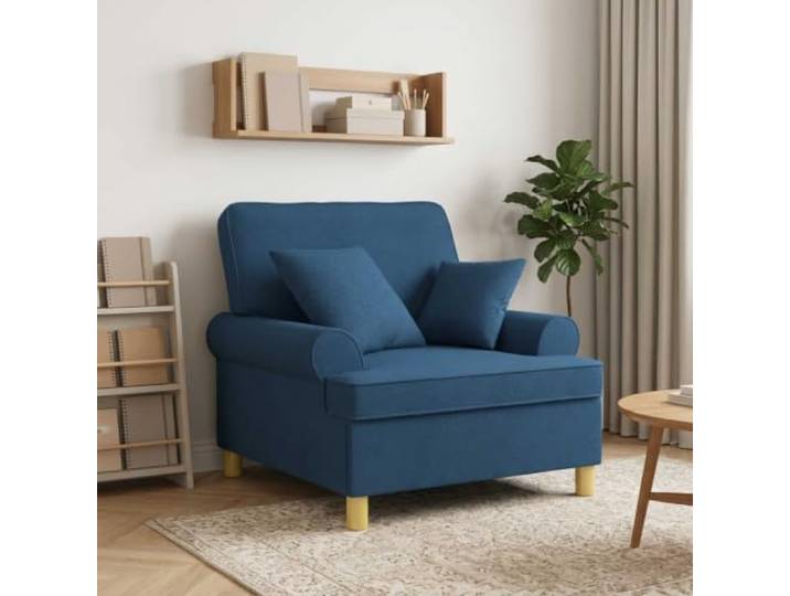 XL Sessel mit Kissen Blau Stoff Stoffbezug 100% Polyester,Schaumstoffpolsterung,Kunststoffbeine,Pflege mit feuchtem Tuch