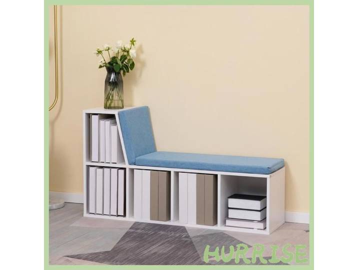 Cocosity Bibliothèque Banc 2 En 1 Avec 5 Compartiments De Rangement Et 2 Coussins 108 X 30 X 60 Cm Blanc Bleu