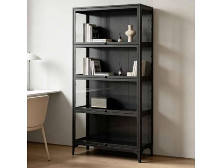 Vitrine Schwarz Metall 4-lagen 32x78x165cm Vitrinenschrank Wohnzimmer Vitrinenschrank Schwarz Metall Vitrine Glas Glasvitrine Stehend Stahl Wohnzimmer Küchenschrank Vitrine Sammlervitrine
