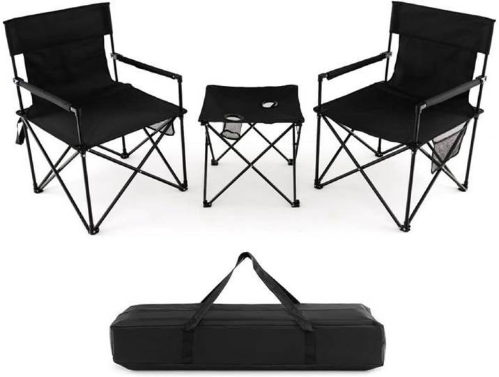 GOPLUS Salon de Jardin 2 Chaises et Table-Chaise Pliable/Portables avec Table-Porte-Gobelets-Poches de Rangement-Sac de Transport