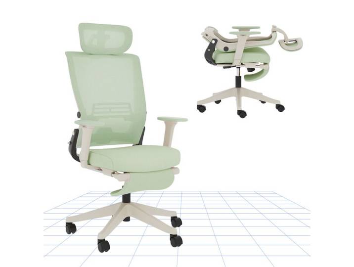 FlexiSpot Chaise de Bureau Ergonomique Chaise Pliante avec Support Lombaire Appui-Tête 2D Chaises avec Repose-Pieds Vert