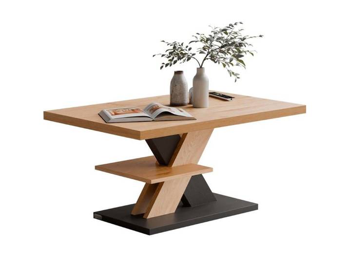 CASARIA® Table basse gris chêne 90x60x45cm Table de salon 50kg Table basse moderne design Rangement intérieur
