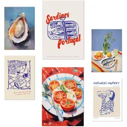 POSTER Set Mit 6 Von Lebensmitteln & Mediterraner Ernährung Im Pop Art A3 & A4 Rahmenlos
