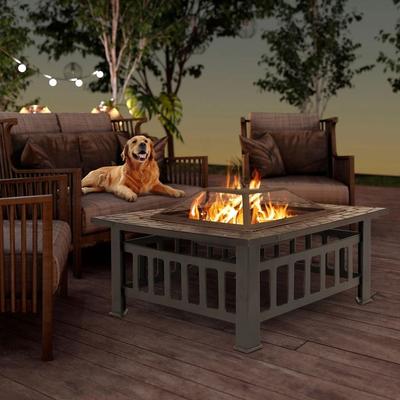 Drop Dash Deals Square Outdoor Fire Pit With Mesh Spark Cover Charcoal Grill Rustic Backyard Patio Firepit Square Outdoor Fire Pit With Mesh Spark Cover Charcoal Grill Rustic Backyard Patio Firepit