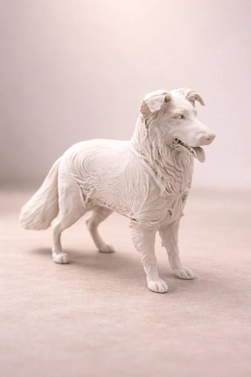 Border Collie Beeldje - Realistisch Wit Hondenbeeld voor Interieur of Cadeau