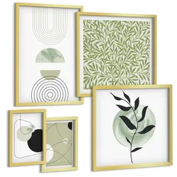 BILDER SET 5er Set - 50x50 cm & 20x30 cm & 40x60 cm Goldrahmen - Abstrakte Formen und Farben