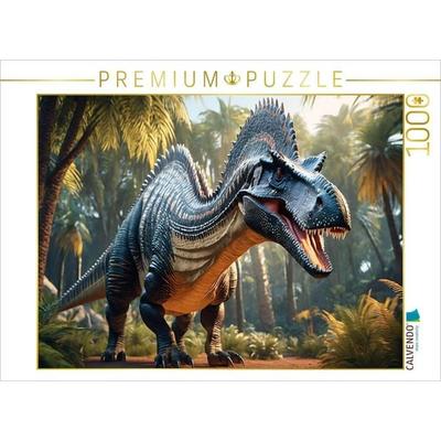CALVENDO Puzzle Dinosaurier - ein Spinosaurus in urzeitlicher Landschaft | 1000 Teile Lege-Größe 64x48cm Foto-Puzzle für glückliche Stunden