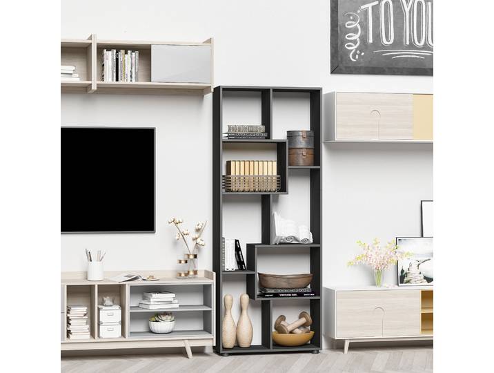 HOMCOM Bibliothèque Zigzag Noir 70x24x178cm Design Contemporain