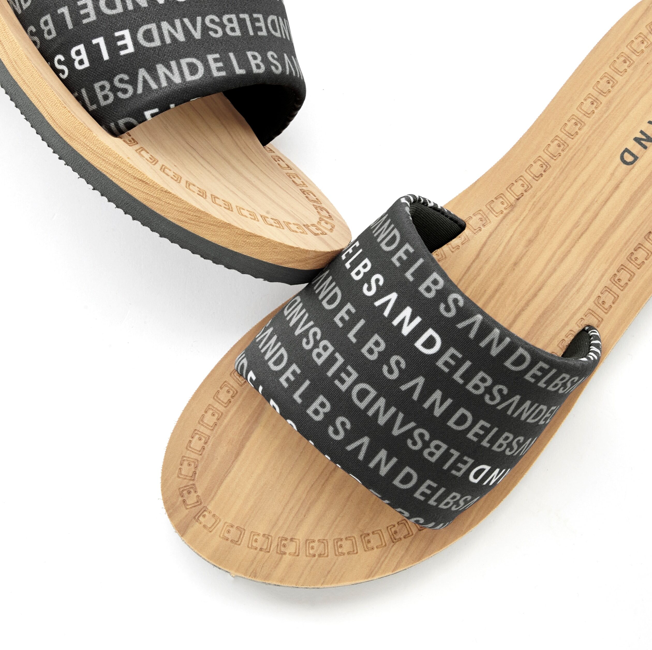 Badepantolette ELBSAND "Pantolette, Badelatsche, Badeschuhe, Badeschlappe, Sommerschuhe", Damen, Gr. 36, schwarz (anthrazit), Obermaterial: 100% Textilmaterial. Decksohle: 100% Synthetik. Futter: 100% Textilmaterial. Laufsohle: 100% Synthetik, bedruckt, m