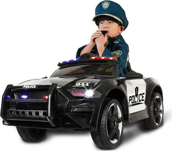 Ride-on US Police Car, Kinderfahrzeug schwarz/weiß, 12V