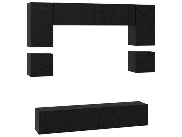 hliofuir TV-Möbel 8-teiliges Set Wandmontage Schwarz Eichen-Optik Viel Stauraum für Wohnzimmer und Gästezimmer dank flexibler Wandelemente mit Scharniertüren und stabilen Ablageböden.