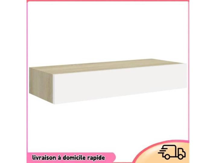 Cocosity Étagère à tiroir murale chêne et blanc 60x23 5x10 cm MDF - 7894202881535