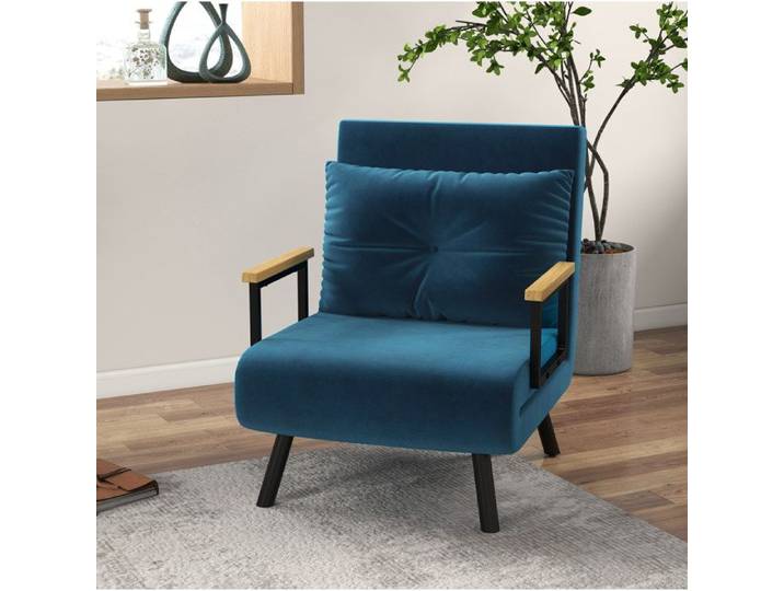 WOVREO fauteuil convertible 1 place bleu dossier réglable 5 positions lit d'appoint avec coussin
