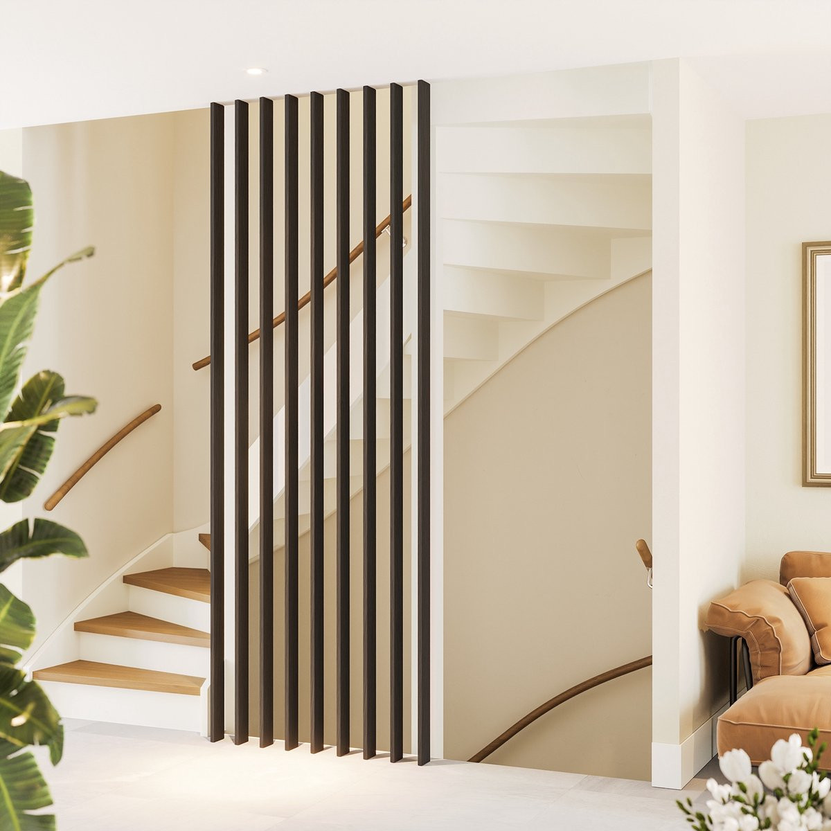 Roomdivider Lat Zwart Eiken - Houten Lattenwand voor Scheidingswand - Hoogte: 274,5 cm