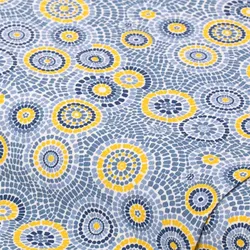 Baumwollstoff Mosaik-Kreise "Mona", weiß/blau/gelb