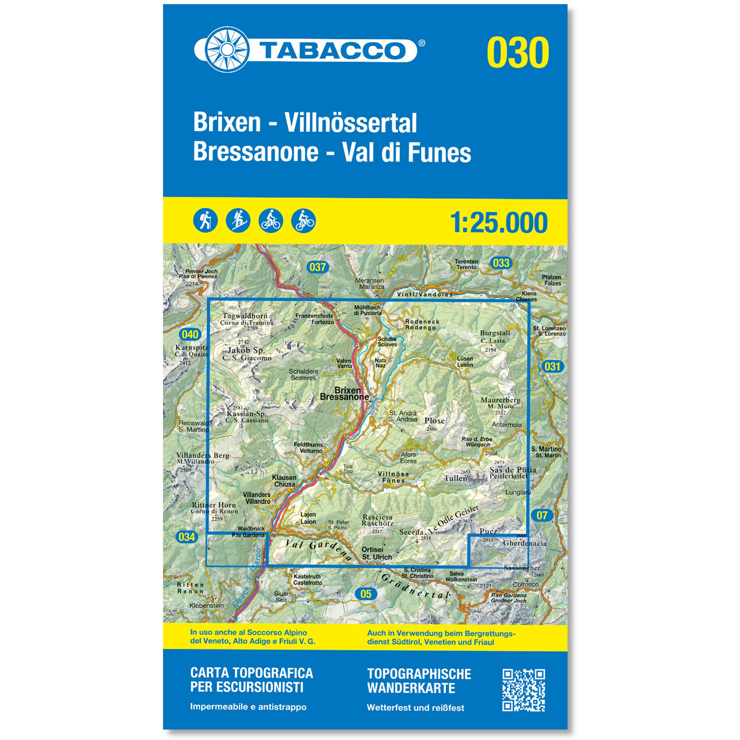 Tabacco Brixen - Villnössertal 030 Wanderkarte Topografische Karten gruen
