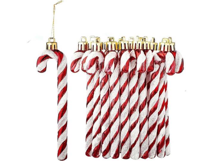 Weihnachtsbaumschmuck 12-teiliges Set Zuckerstangen rot-weiß, Mehrfarbig, Kunststoff, 3x1x10 cm, Dekoration, Weihnachtsdekoration, Christbaumschmuck