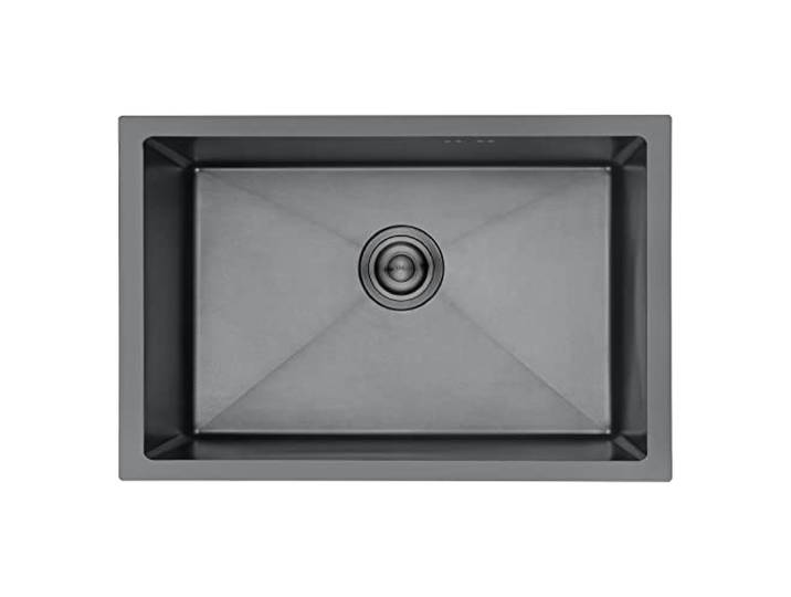 Ibergrif M87044B Küchenspüle Edelstahl 70x44 cm Aufsatz/Einbau 1 Becken mit Ablauffilter, Grau Schwarze