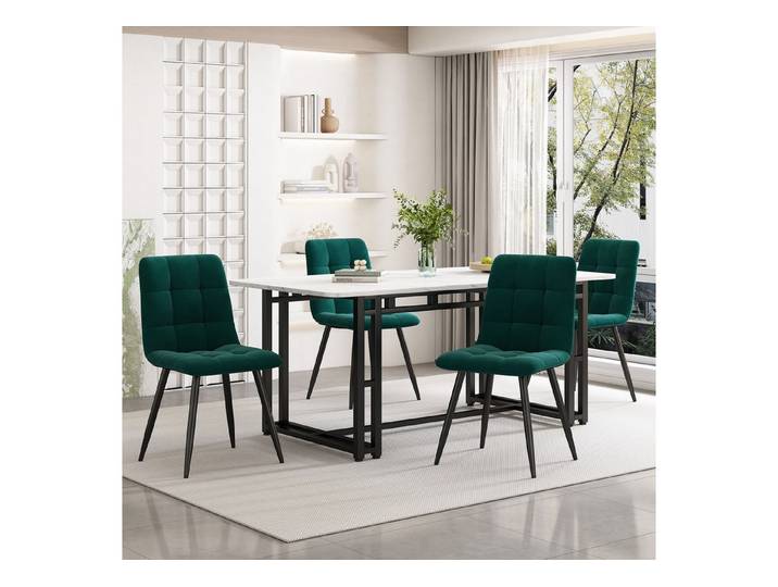 IDEASY Essgruppe Esstisch-Set 140x80 Schwarz mit 4 grauen Leinenstühlen