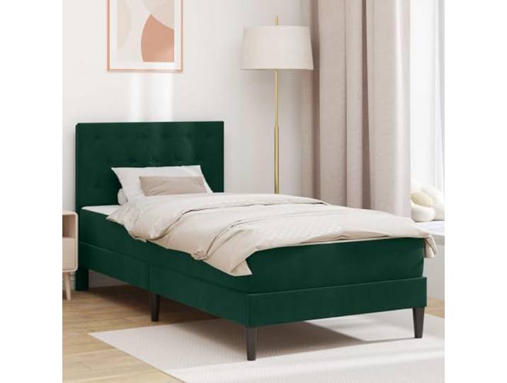 KTHLBRH Bettgestell mit Matratze Dunkelgrün 90x190 cm Samt Samtbezug, schmutzabweisend, Lattenrost inklusive, Stauraum unter dem Bett, modernes Design