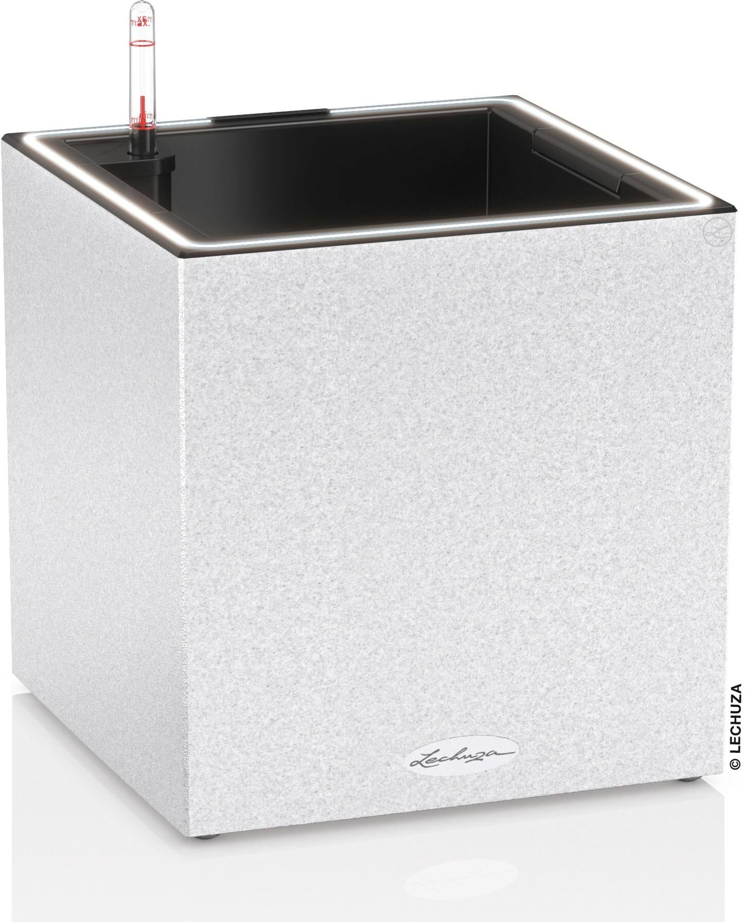 Blumentopf "Lechuza CANTO Stone 30 LED low", weiss (alt weiß), B:30cm H:30cm T:30cm, Kunststoff, Pflanzgefässe, Blumentopf alt weiß B/H/T: 30cm x 30cm x 30cm