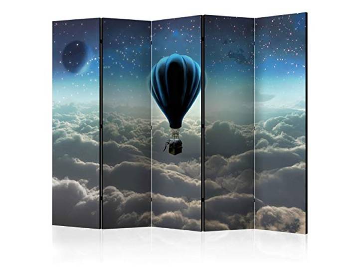 decomonkey Paravent Raumteiler Innen Kinderzimmer, 225x172 cm, 5-teilig Beidseitig, Ballon, Wohnzimmer, Room Divider, Wall, Raumteiler Stehend, Trennwand, Sichtschutz, Spanische Wand, Holz