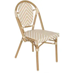 Oviala Business Gartenstuhl im Pariser Bistro-Stil aus Aluminium und beigem Rattan