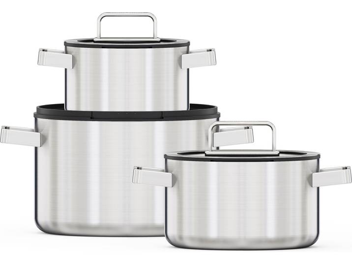 Topf-Set HANSEATIC PREMIUM , silber (silberfarben), Töpfe, Topf-Set, handfreundliche Griffe, Literskala, Glasdeckel, Induktion