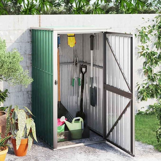 Gerätehaus Grün Verzinkter Stahl 88x89x161 cm wetterfest robust Metall Schuppen für Gartenaufbewahrung Werkzeug Fahrrad Rasenmäher Mülltonne Outdoor Platzsparend Abschließbar Unterstand